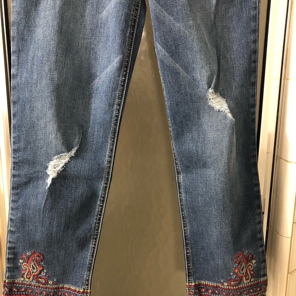 Democracy Slim Straight Flood Blue Denim Distressed Jeans Size 2 Vintage - Picture 2 of 7